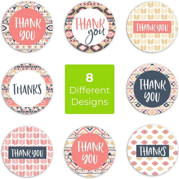 ⬇ 80pc 1.5" Boho Aztec Colorful Thank You Stickers - Picture 3 of 7